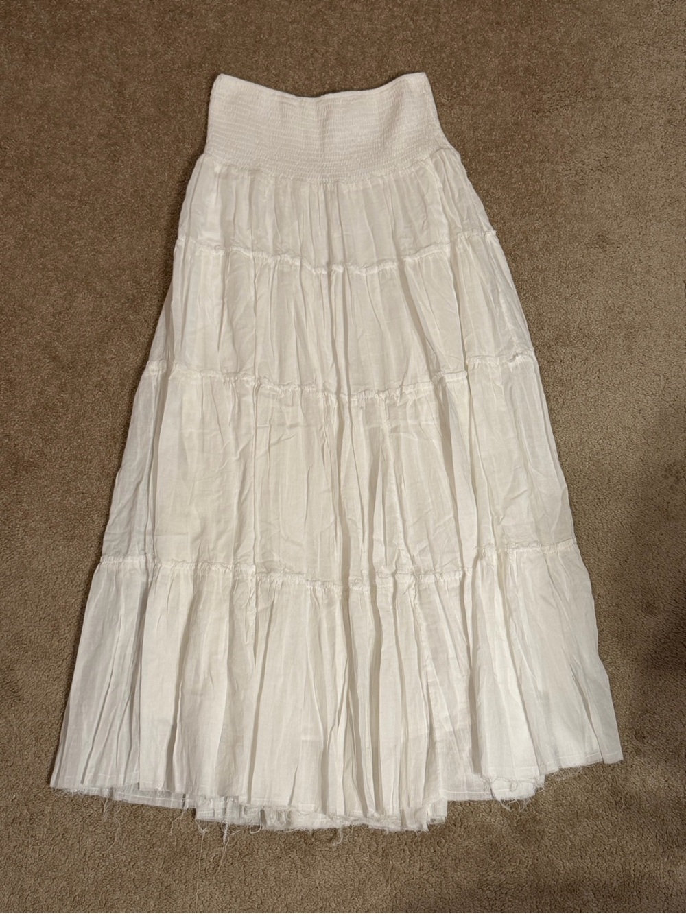 Mustard Seed White Tiered Maxi Skirt with Smocked Waistband
